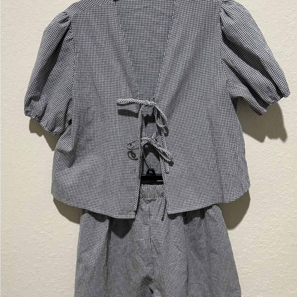 Gray Gingham Two-Piece Set